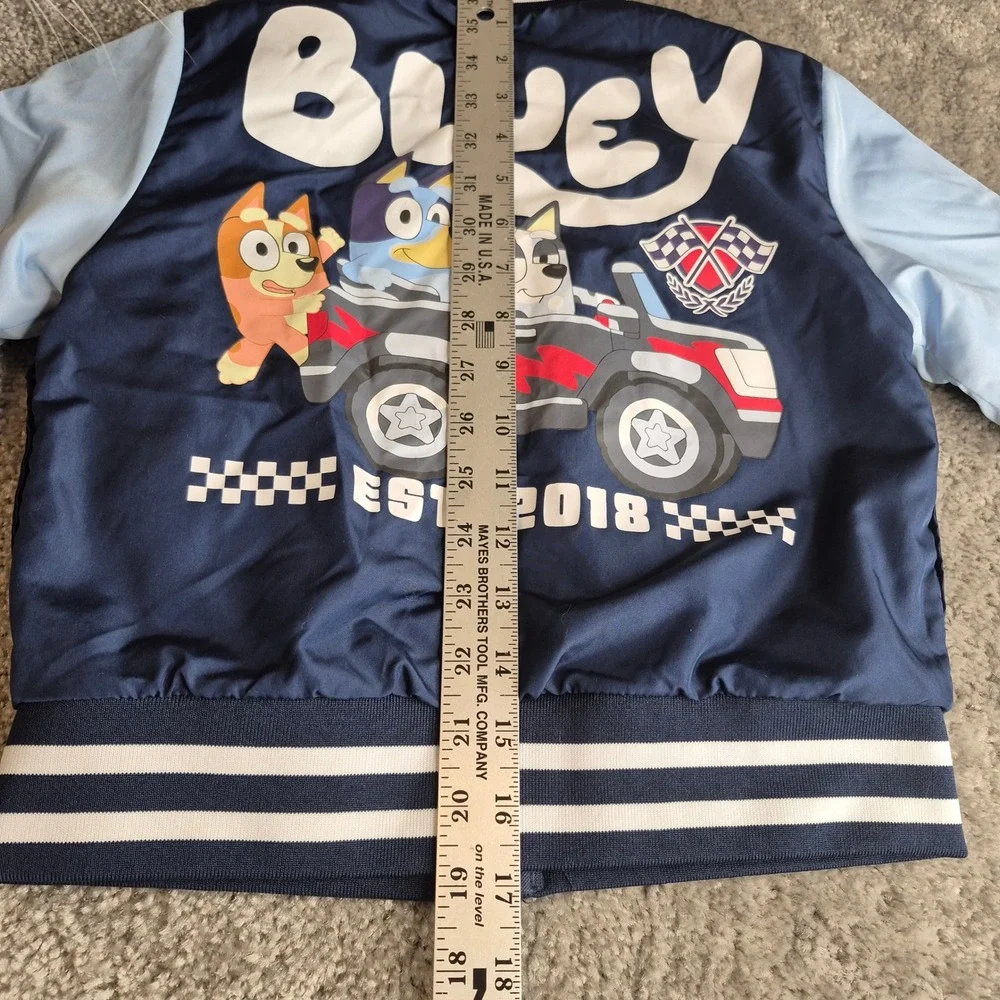 Bluey Racing Team Kids‎ Bomber Jacket Navy Blue Varsity Windbreaker Size 4/5